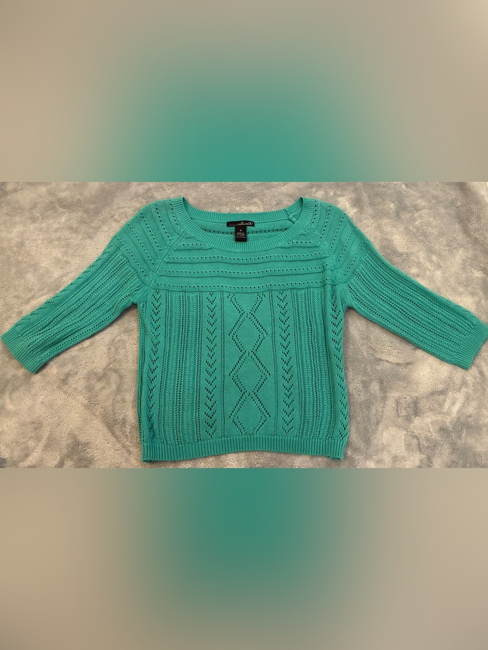 Women’s Willi Smith Brand Teal Open-Knit Boatneck Sweater Size Medium